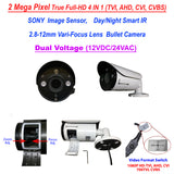 [VBT-2812DRW] 1080P 4IN1 TVI/AHD/CVI/CVBS 2.8-12mm Varifocal Lens In/Outdoor Bullet Camera Dual Power DC12V AC24V (White) - 101AVInc.